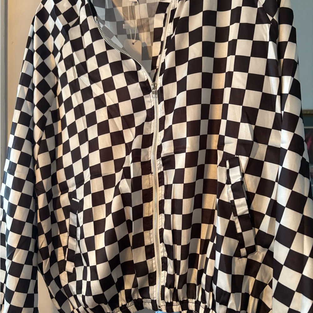New Glam Monochrome Checkered Bomber Jacket